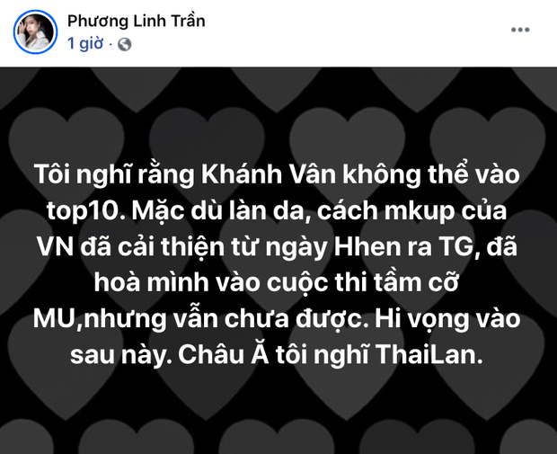 Ca sĩ Phương Linh công khai bài viết dự đoán kết quả của Khánh Vân, hé lộ lý do đại diện Việt Nam chưa làm nên chuyện tại Miss Universe - Ảnh 2.