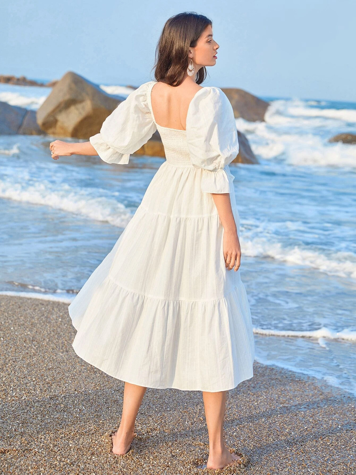 Váy đi biển 2020 màu trắng trễ vai đẹp - Migu Shop