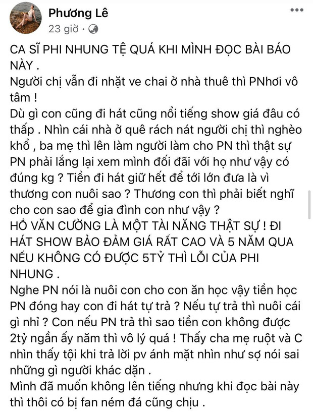 Liên tục đăng bài chỉ trích Phi Nhung và đòi quyền lợi cho Hồ Văn Cường, Hoa hậu Phương Lê bất ngờ kêu gọi mọi người ngưng bàn luận vì lý do này - Ảnh 3.