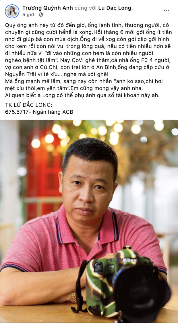 Diễn viên Lữ Đắc Long phải thở máy, cả gia đình 4 người nhiễm Covid-19, Trương Quỳnh Anh và dàn sao đồng loạt kêu gọi ủng hộ - Ảnh 3.
