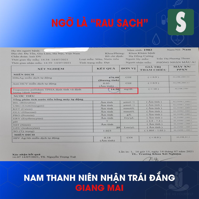 Ngỡ là rau sạch, nam thanh niên nhận trái đắng giang mai - Ảnh 1.