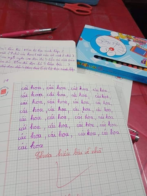Giáo viên dặn viết 29 chữ cái hoa trong bảng chữ tiếng Việt vào vở, cô bé lớp 2 lại ghi theo kiểu này, xem vừa hài vừa tức - Ảnh 1.