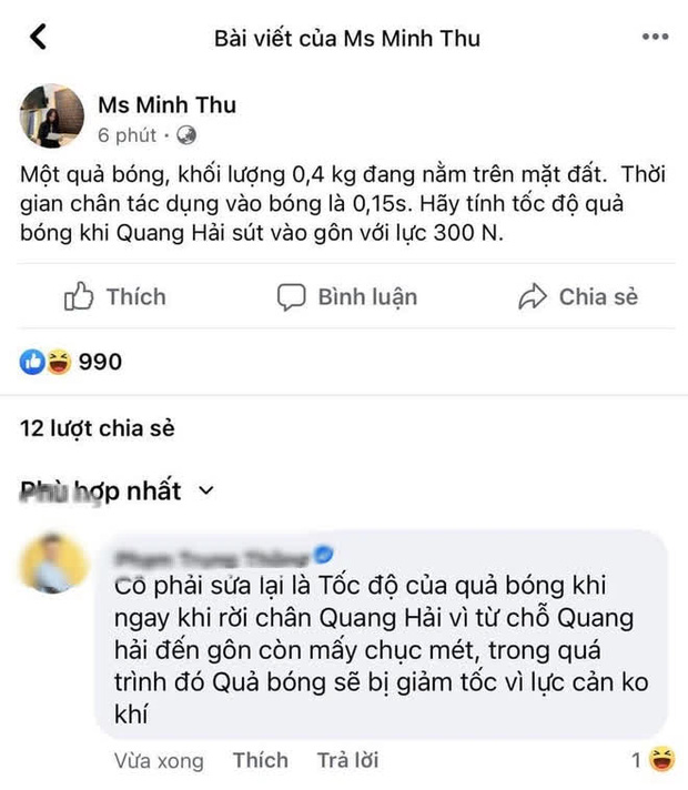  Ra đề Lý ăn theo bàn thắng của Quang Hải, Minh Thu bị bóc sai kiến thức siêu cơ bản - Ảnh 1.