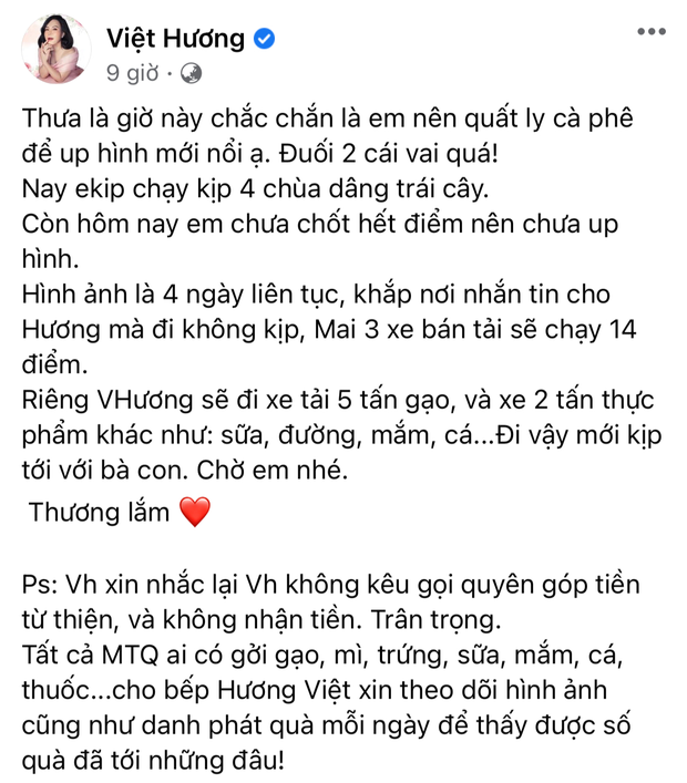 Giữa loạt ồn ào sao kê của showbiz, NS Việt Hương dù không kêu gọi từ thiện vẫn khiến dân tình nể phục vì hành động này - Ảnh 2.