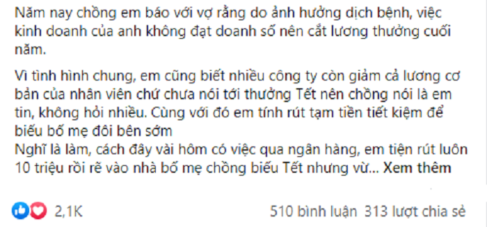 Trách vợ thiếu công bằng khi biếu Tết ngoại nhiều hơn nội, nhưng vừa dứt lời chồng lại đỏ mặt hiểu mình &quot;há miệng mắc quai&quot; đành &quot;chuyển giọng&quot; gấp - Ảnh 1.