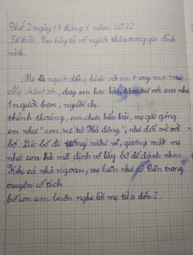 Bài văn bóc phốt mẹ của học sinh lớp 2: Gắt gỏng như sư tử Hà Đông, lúc bố đi uống rượu về mặt mẹ như con hà mã... - Ảnh 1.