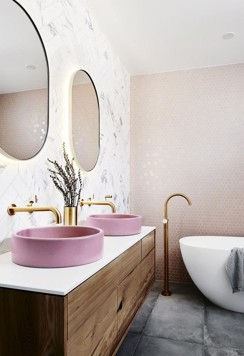 Những kiểu phòng tắm mang sắc hồng hiện đại - Ảnh 3.
