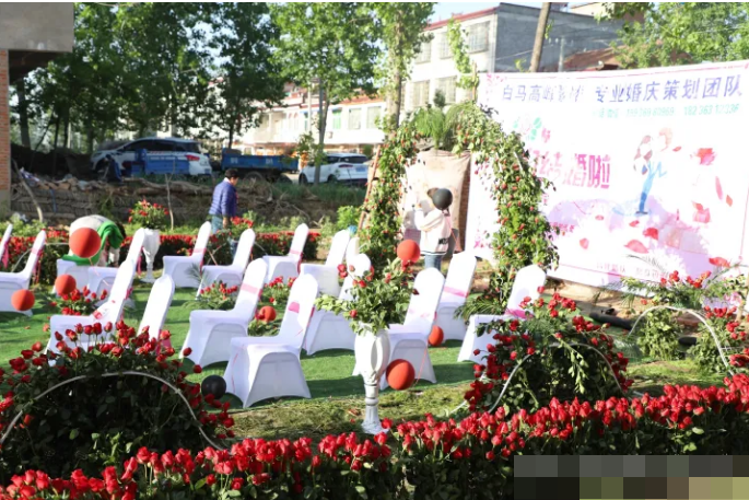Thuê cả máy ủi dọn sạch khu vườn, chú rể tổ chức đám cưới nông thôn với 9999 bông hồng đỏ - Ảnh 4.