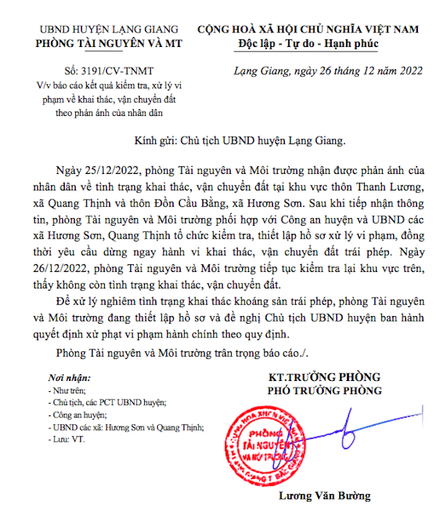 Bắc Giang: Huyện Lạng Giang quyết liệt xử lý triệt để hành vi khai thác, vận chuyển đất trái phép - Ảnh 1.