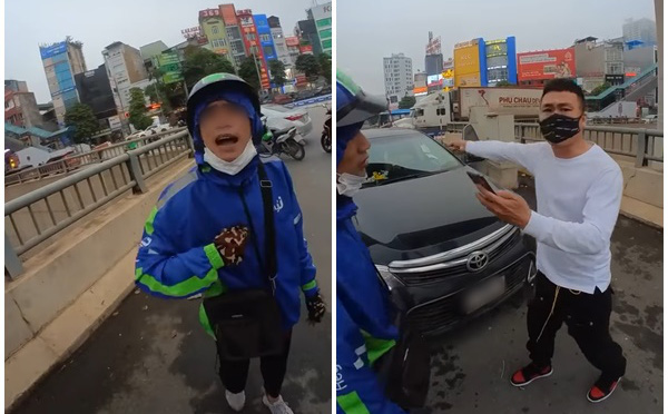 Nam shipper va chạm m&oacute;p xe Camry tr&ecirc;n cầu vượt: Th&aacute;i độ g&acirc;y tranh c&atilde;i - Ảnh 1.