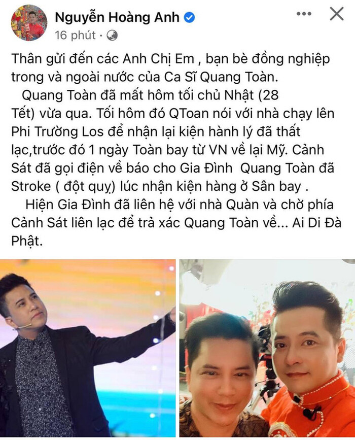 Nghẹn lòng trước bài đăng cuối cùng của ca sĩ Quang Toàn tại sân bay - Ảnh 1.