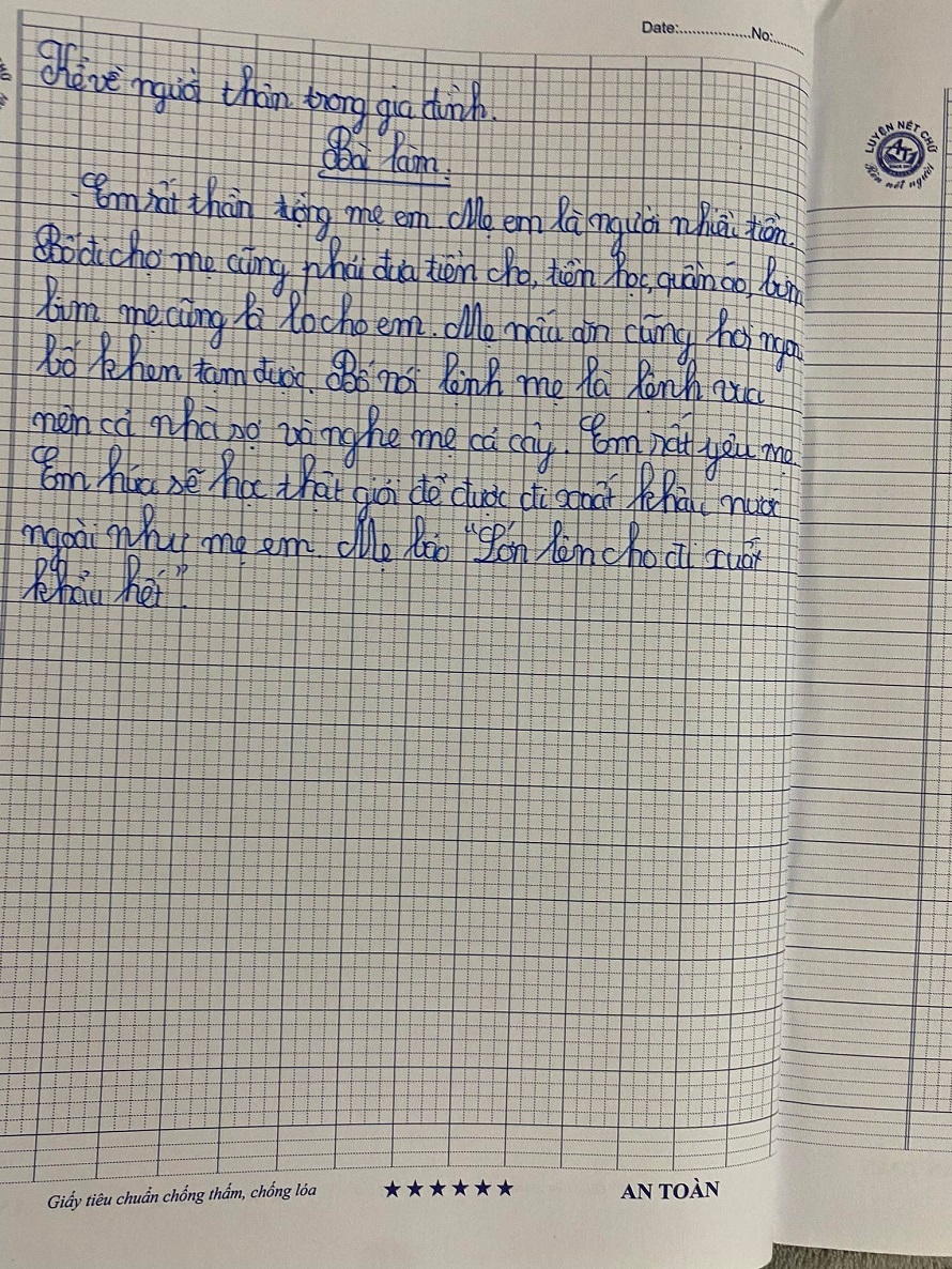 Học sinh tiểu học làm văn tả mẹ đúng chuẩn ‘nóc nhà’, mơ ước công việc tương lai gây ngỡ ngàng - Ảnh 1.
