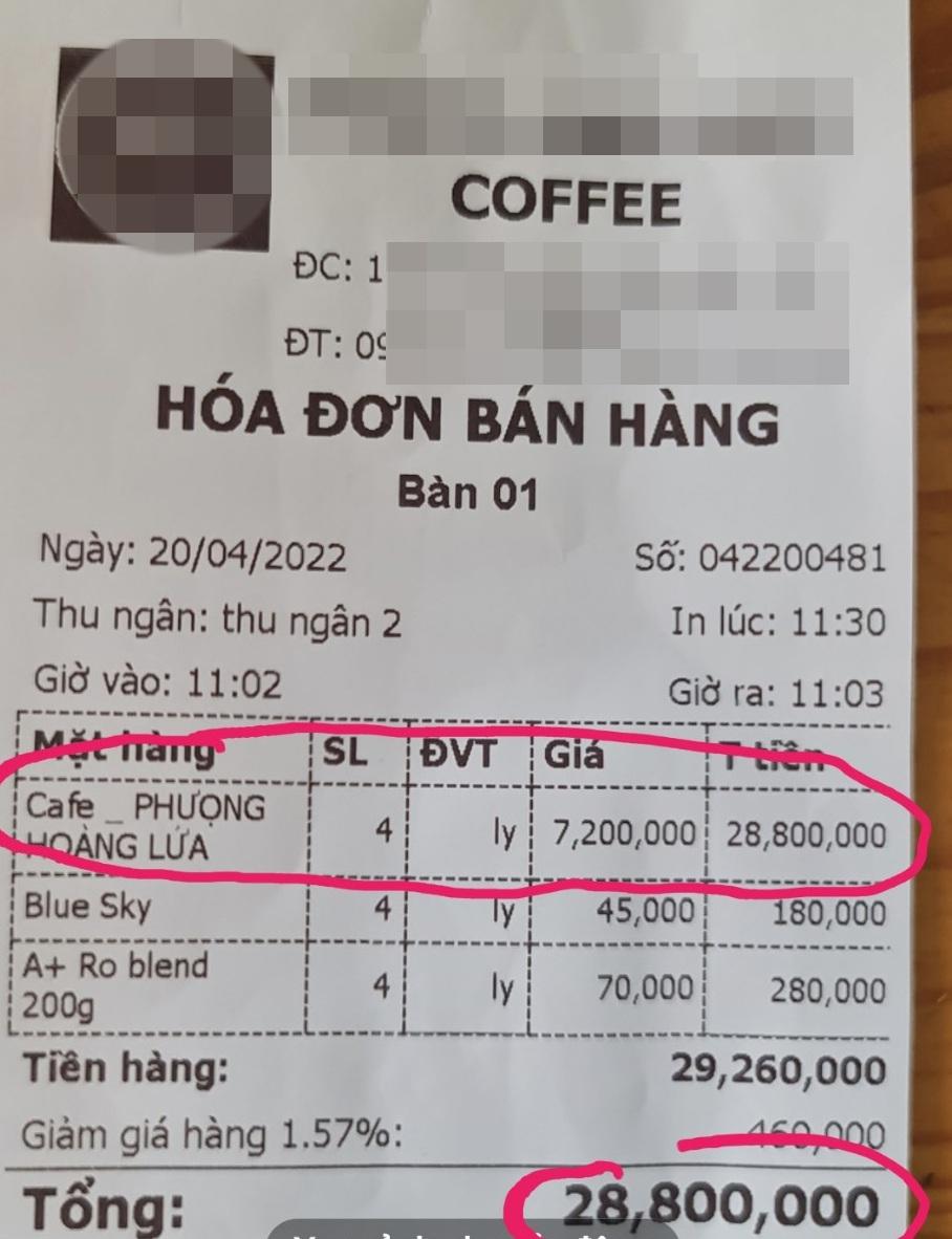 Lâm Đồng: Phát sốt với hóa đơn 4 ly cà phê gần 29 triệu đồng - Ảnh 1.