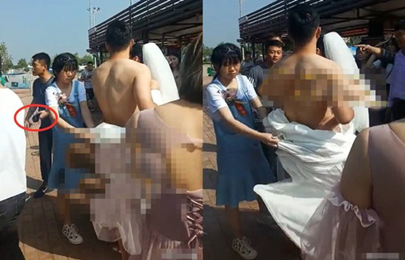 Chú rể bị lột trần, cô dâu nức nở dùng váy che cho chồng - Ảnh 1.