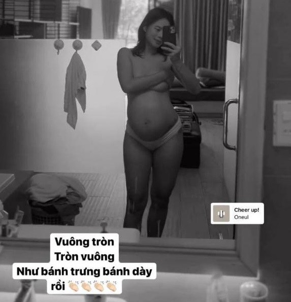 Cận ngày sinh nở, bạn thân Đàm Thu Trang dùng tay che ngực, khoe dáng như &quot;bánh chưng, bánh dày&quot; - Ảnh 2.