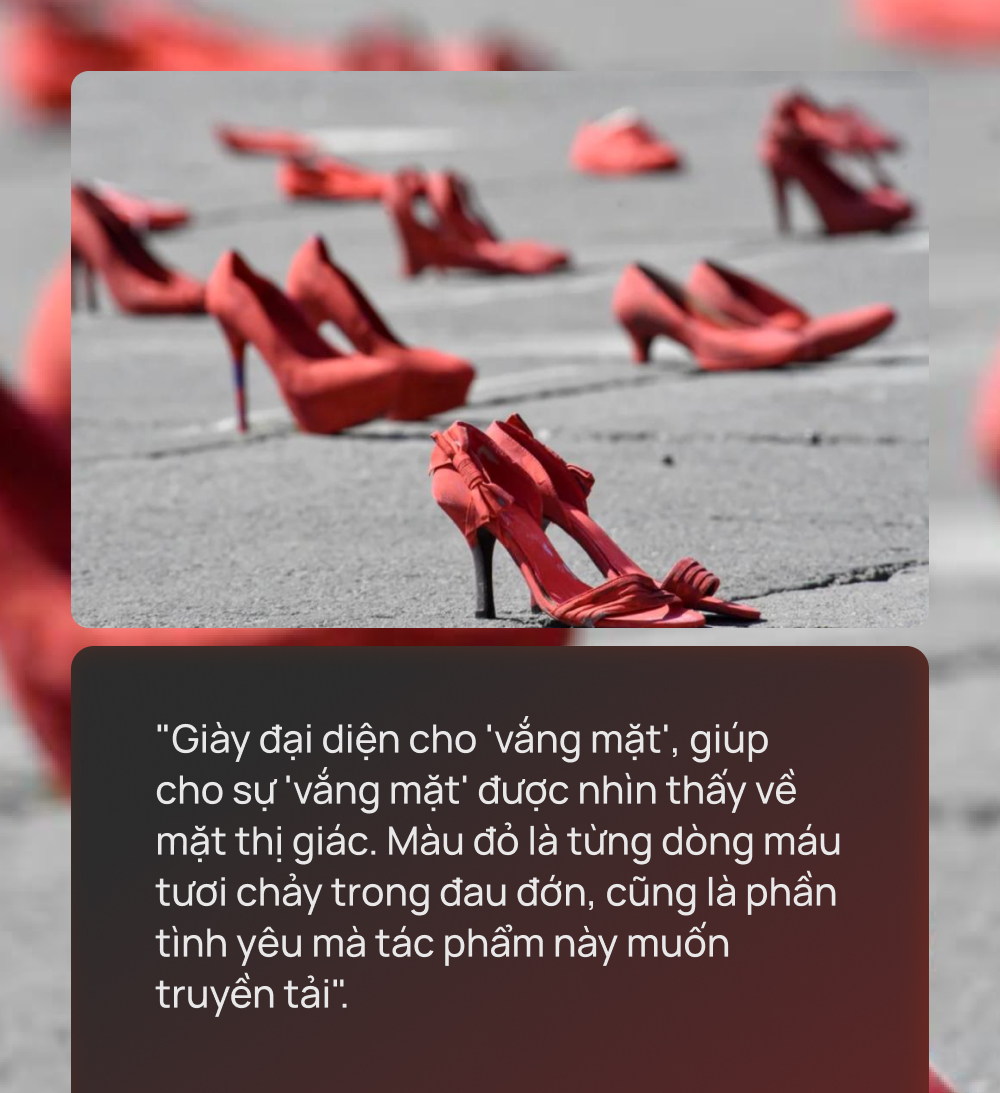 Tác phẩm kỳ lạ của nữ nghệ sĩ Mexico: Những đôi giày đỏ vô chủ là hiện thân của người phụ nữ bị &quot;biến mất&quot; bởi vấn nạn toàn cầu - Ảnh 4.