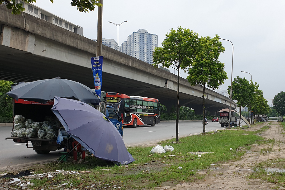 Hàng rong bày bán la liệt như họp chợ trên tuyến đường đông đúc bậc nhất Thủ đô - Ảnh 2.