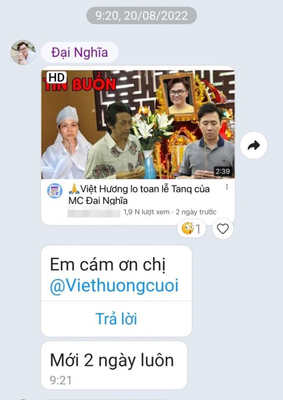 Việt Hương bức xúc khi bị đồn lo tang lễ cho MC Đại Nghĩa - Ảnh 1.