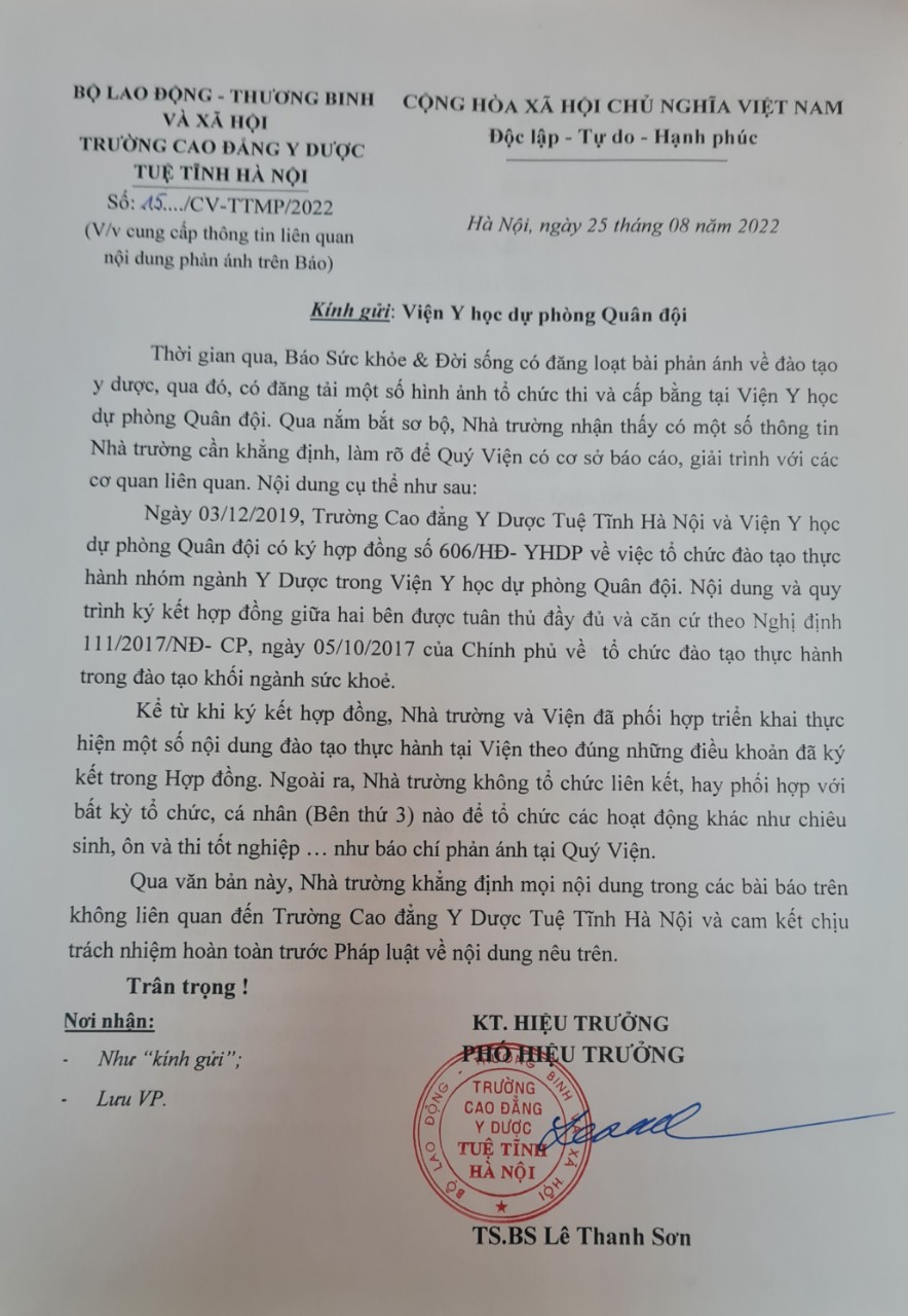 Dối trá trong đào tạo cao đẳng y - dược (6): Thông tin bất ngờ từ Viện Y học Dự phòng Quân đội - Ảnh 2.