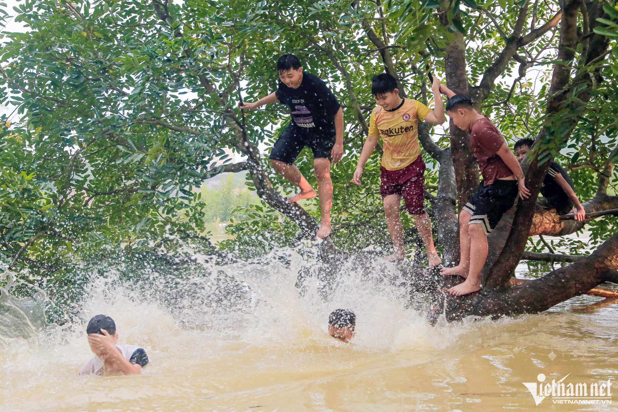Trẻ em ngoại thành Hà Nội chơi đùa trong làn nước lũ - Ảnh 5. Trẻ em ngoại thành Hà Nội chơi đùa trong làn nước lũ - Ảnh 5.