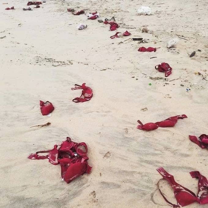 Hàng trăm áo ngực dạt vào bờ biển Quảng Ngãi - Ảnh 1.