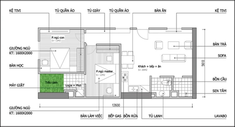 Cải tạo bỏ bớt phòng ngủ cho đỡ bí và bố trí nội thất cho căn hộ 70m2 ở Hà Nội