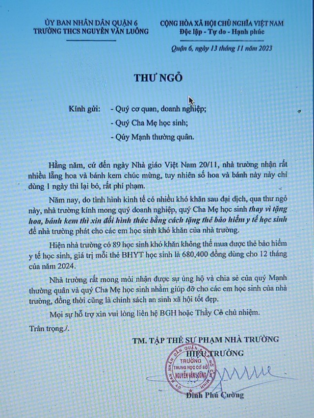 Xúc động bức thư ngỏ đặc biệt của thầy hiệu trưởng nhân ngày Nhà giáo Việt Nam - Ảnh 1.