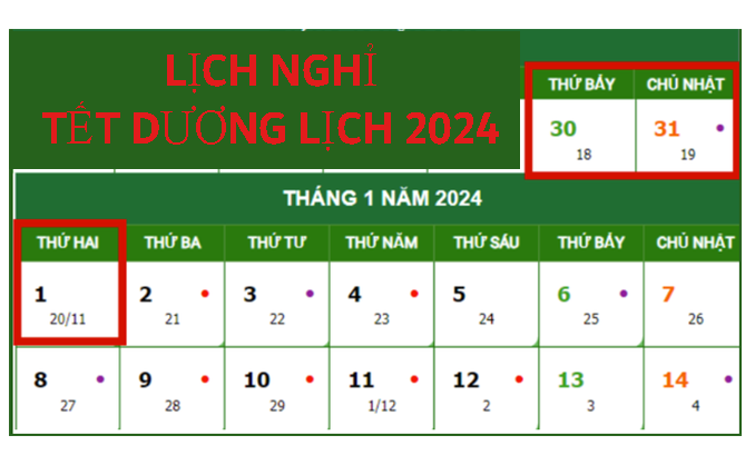 Tết Dương lịch 2024 được nghỉ bao nhiêu ngày?