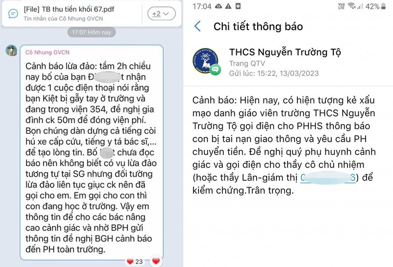 Nhiều trường học ở Hà Nội cảnh báo chiêu trò lừa đảo ‘con đang cấp cứu, yêu cầu chuyển tiền gấp’ - Ảnh 4.