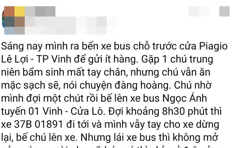 Nghệ An: Làm rõ phản ánh xe buýt bỏ rơi người khuyết tật