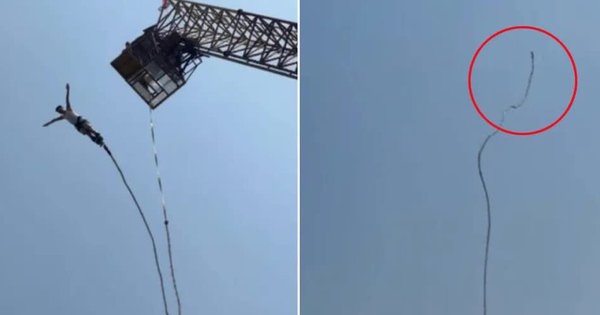 Đang nhảy bungee ở độ cao 30 mét thì đứt dây treo, người đàn ông rơi thẳng xuống đáy hồ