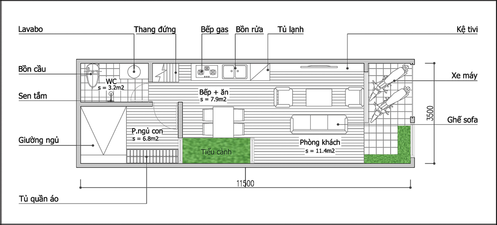 Thiết kế nội thất nhà phố 3 tầng 40m2 hiện đại có 4 phòng ngủ nhỏ