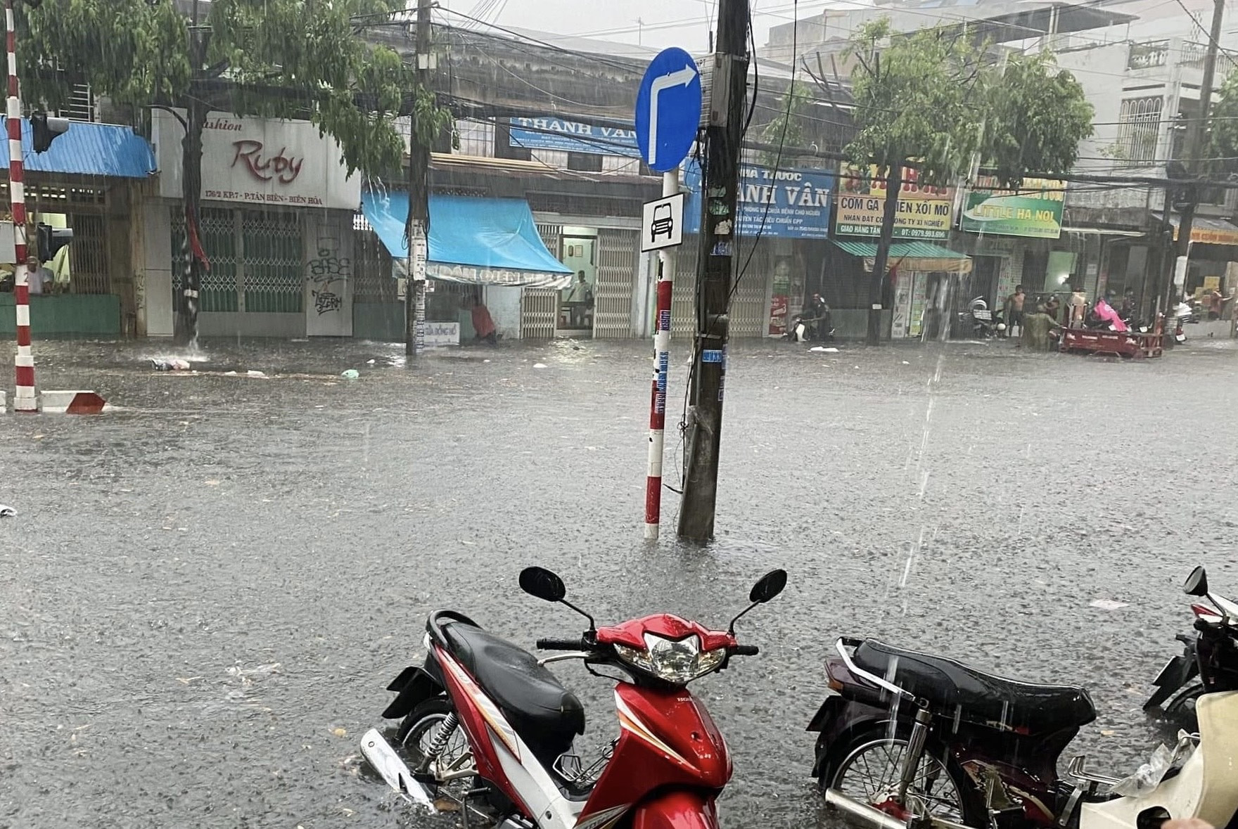 Mưa lớn ở Đồng Nai, đường ngập lút xe máy, hàng nghìn hộ dân mất điện - Ảnh 1.