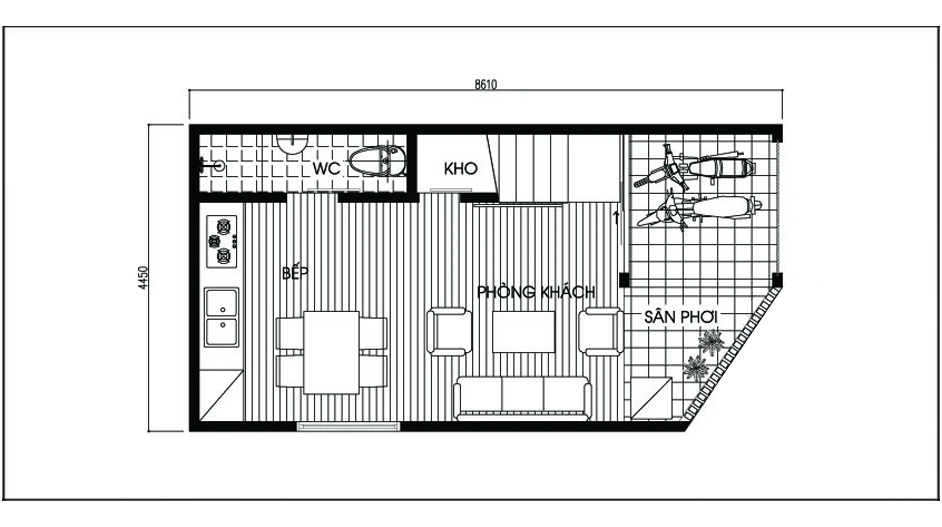 Tư vấn và bố trí nội thất cho nhà ống bị vát - Ảnh 1.