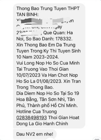 Xuất hiện tin nhắn giả mạo trúng tuyển vào lớp 10 ở TP.HCM - Ảnh 1.