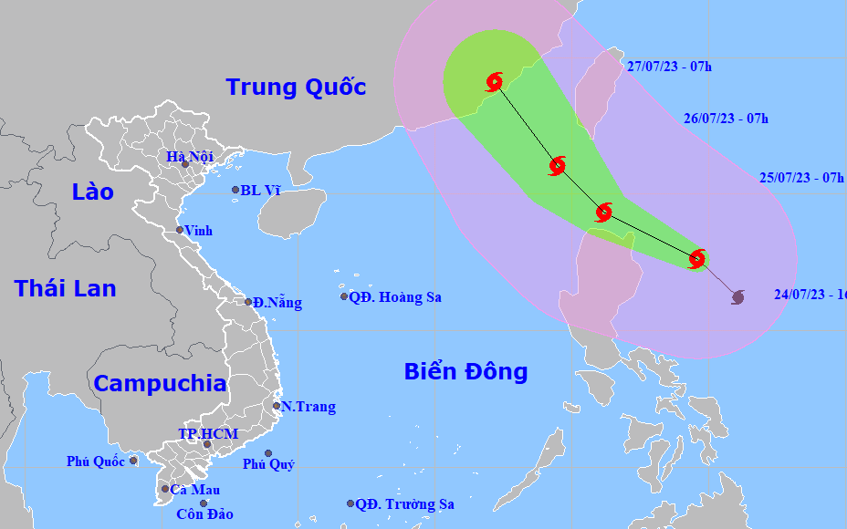 Tin bão mới nhất bão Doksuri tăng cấp tiến gần Biển Đông, có khả năng mạnh thêm