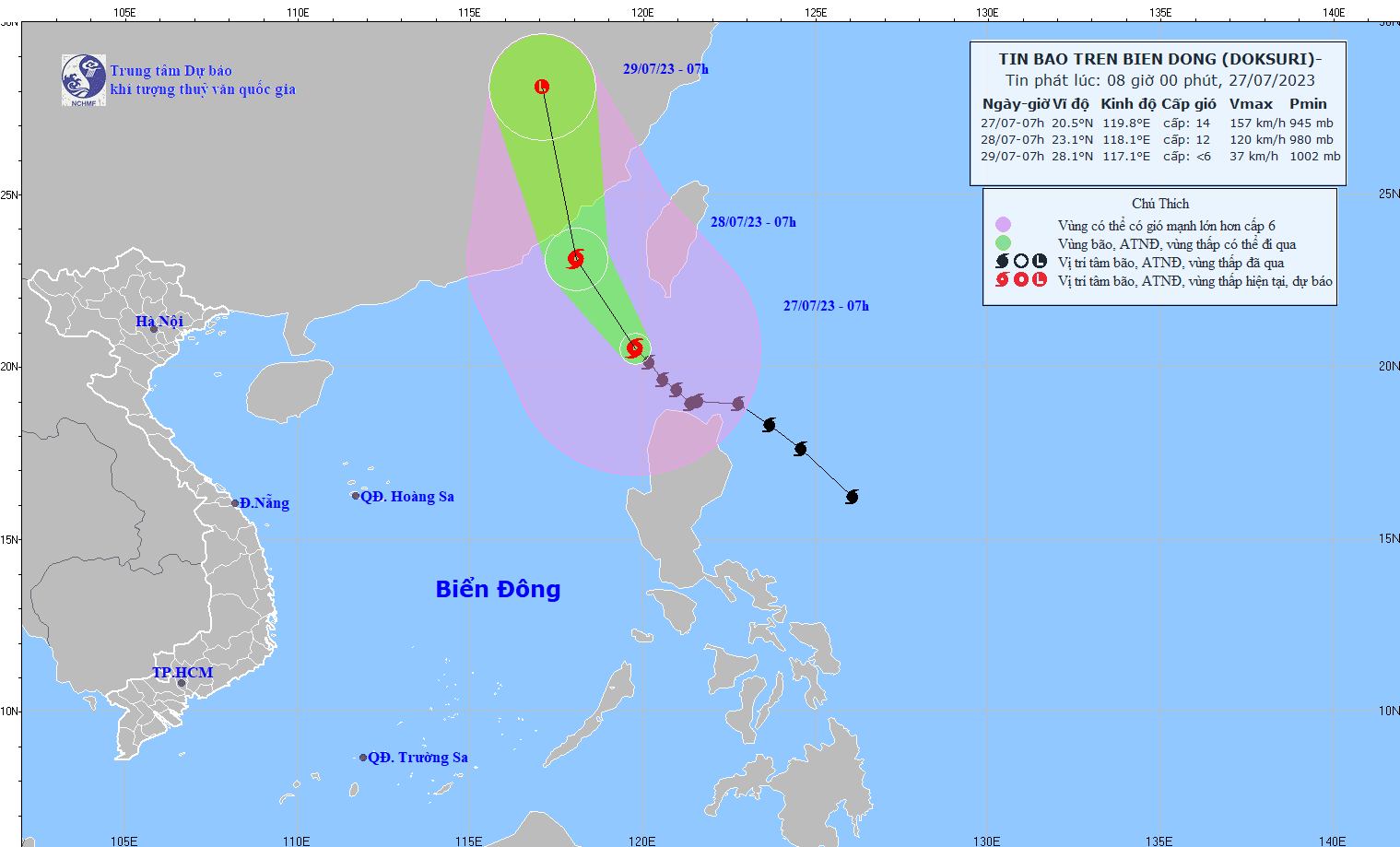 Tin bão mới nhất, bão Doksuri đi vào Biển Đông gió giật cấp 17, sóng biển cao 10m - Ảnh 1.