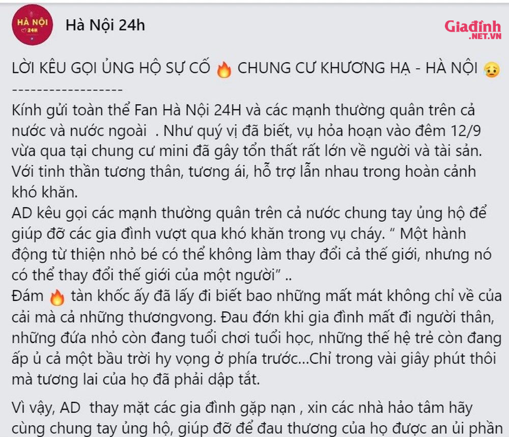 Vụ cháy chung cư mini ở Hà Nội: Cảnh giác trước hiện tượng kêu gọi từ thiện để trục lợi - Ảnh 2.