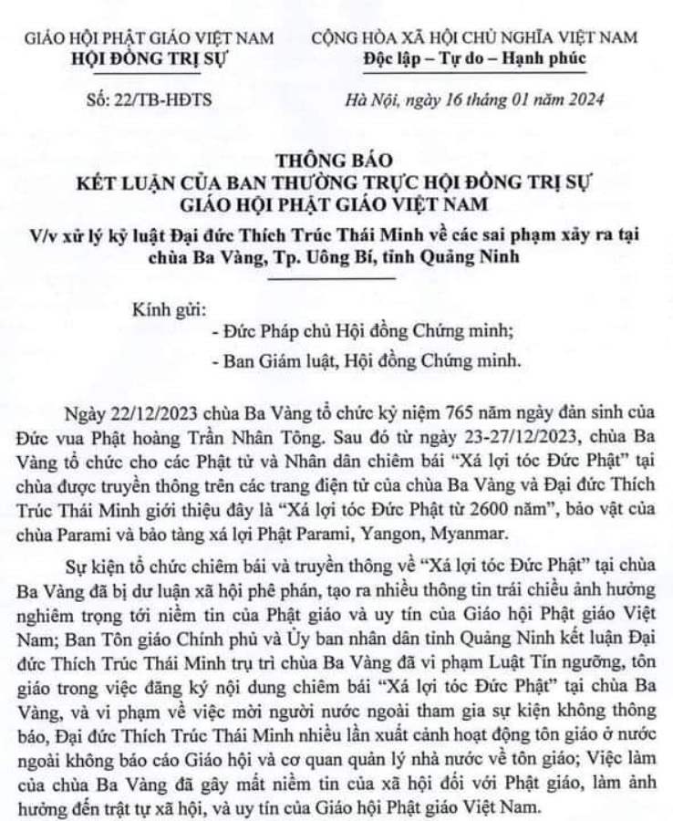 Vụ 'Xá lợi tóc Đức Phật': Kỷ luật trụ trì chùa Ba Vàng - Ảnh 2.