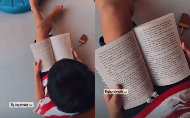 Tăng Thanh Hà đăng khoảnh khắc con trai ngồi đọc sách một mình, lại gần mới phát hiện chi tiết cực đáng nể - Ảnh 2.