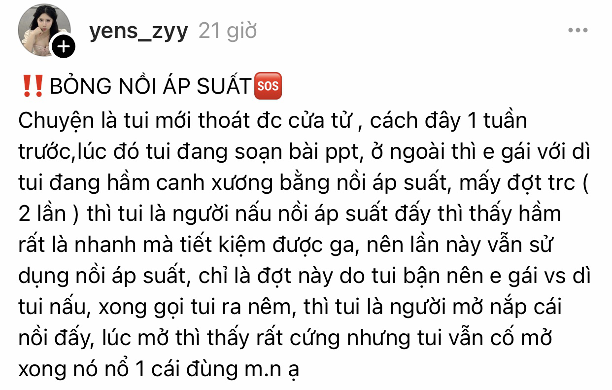 Nữ sinh Việt 'thoát cửa tử' khi nồi áp suất phát nổ: Nguyên nhân từ cách dùng phổ biến!- Ảnh 1.