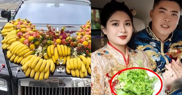 C&ocirc; d&acirc;u lấy rau x&agrave; l&aacute;ch l&agrave;m hoa cưới, trang tr&iacute; xe rước d&acirc;u bằng chuối, t&aacute;o... khiến 15 triệu người trầm trồ