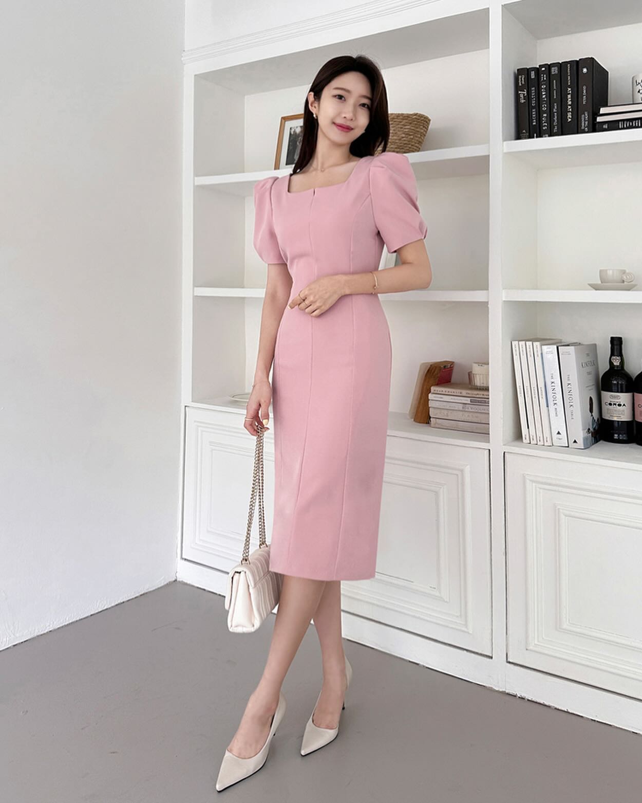 Đầm dạ hội màu hồng pastel đơn giản nhẹ nhàng