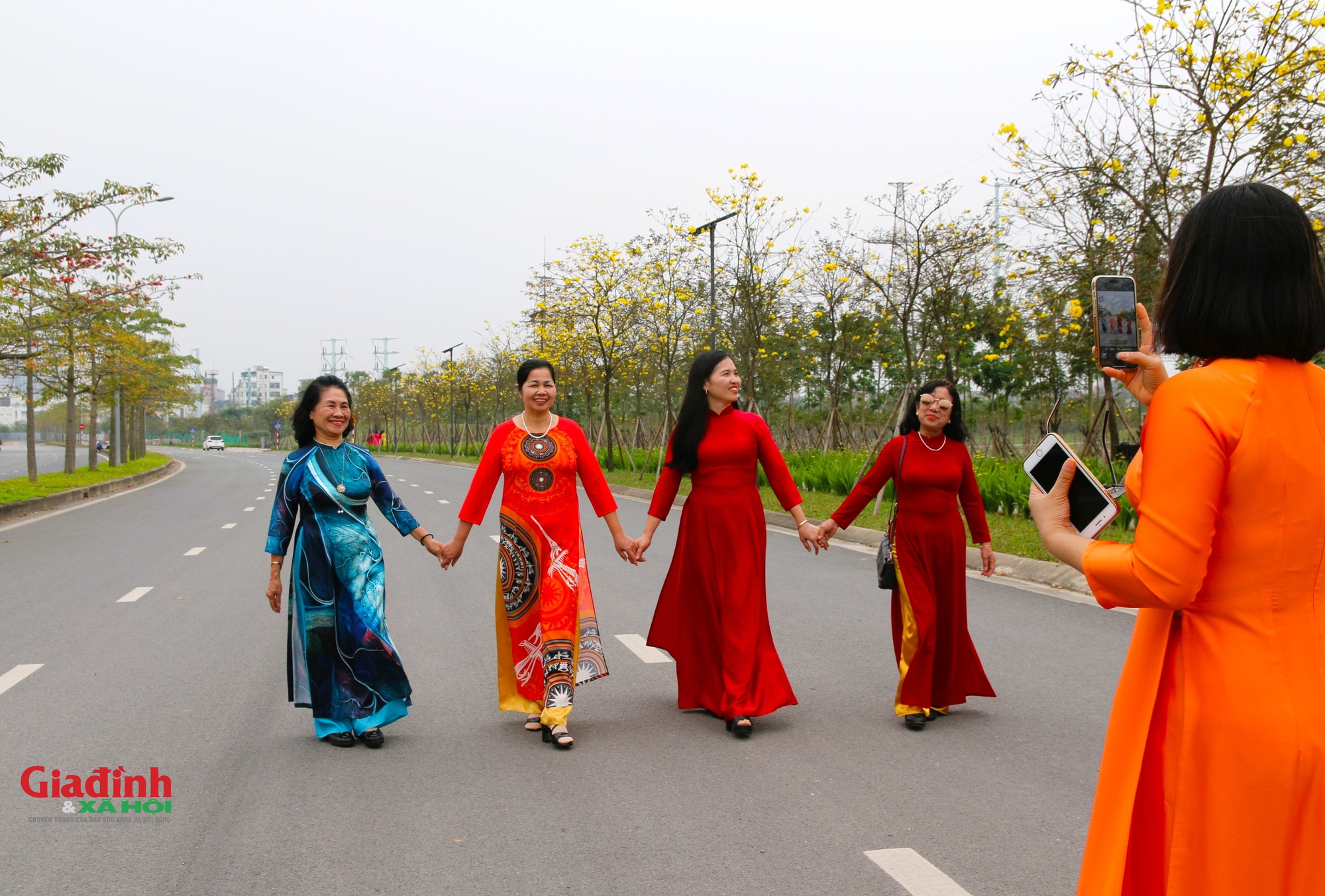 Chị em ‘phát sốt’ với con đường hoa Phong Linh vàng rực ở Hà Nội  - Ảnh 5.
