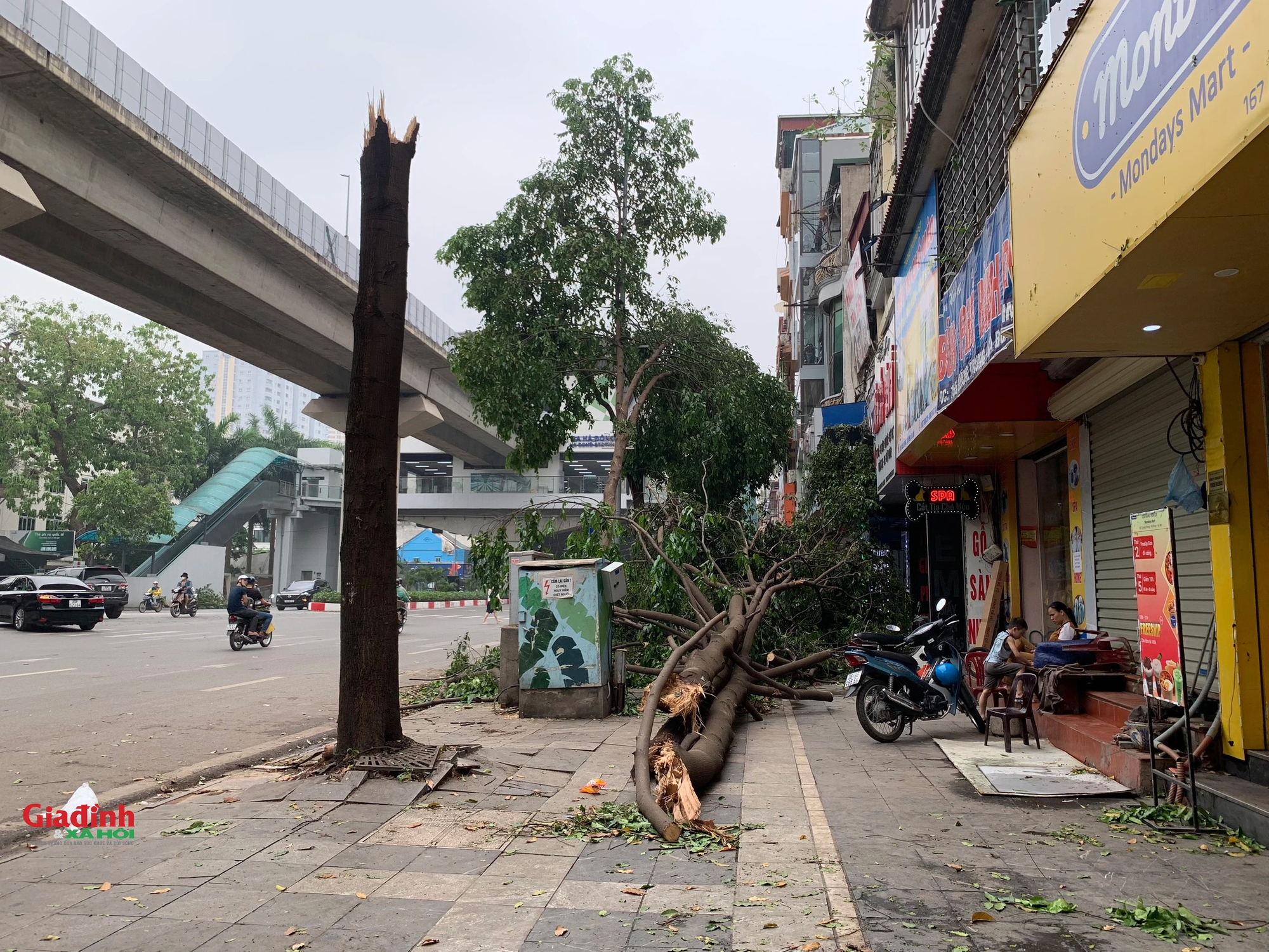 Cảnh 'ngổn ngang' trên đường phố Hà Nội sau trận mưa lớn - Ảnh 2.