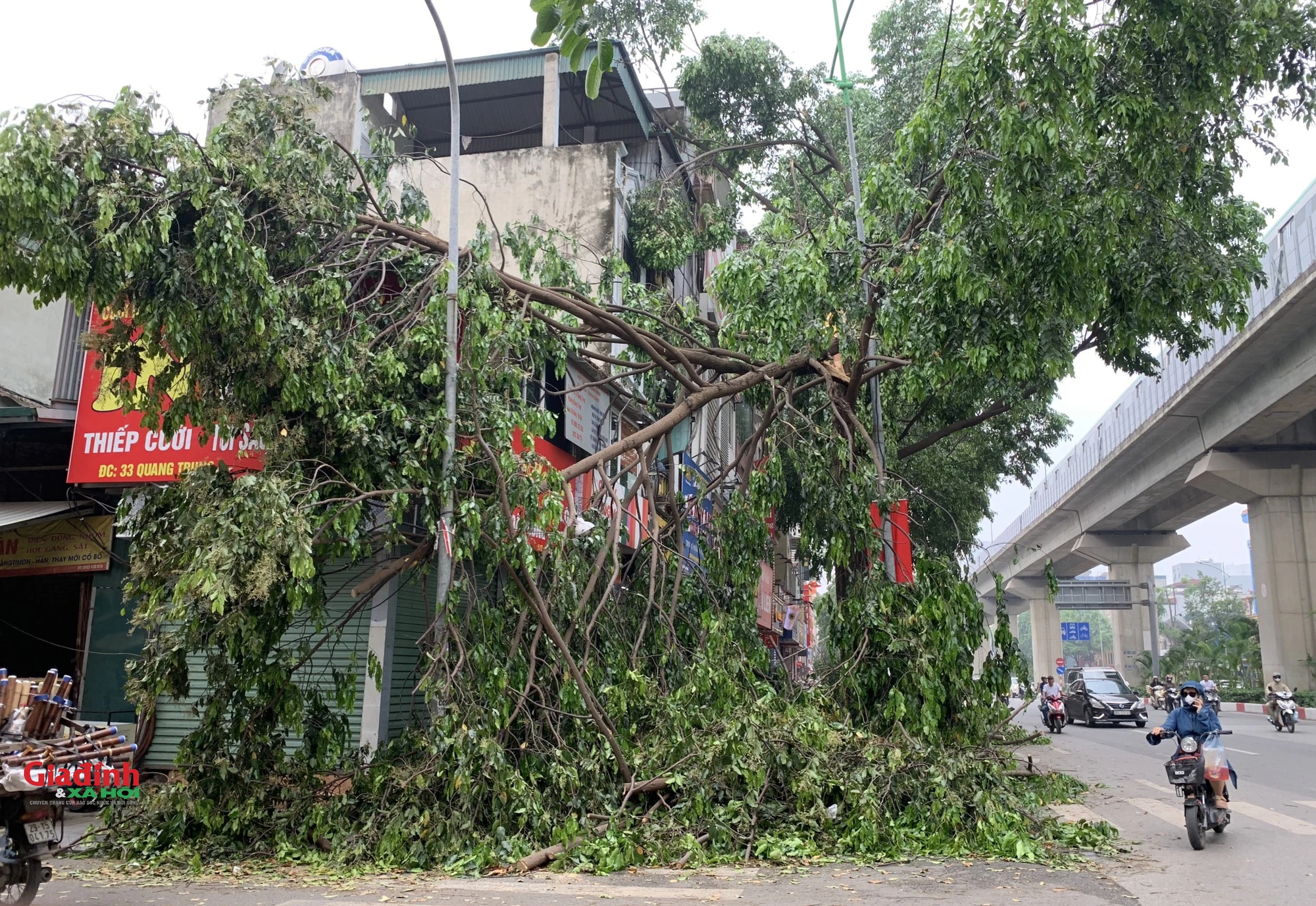 Cảnh 'ngổn ngang' trên đường phố Hà Nội sau trận mưa lớn - Ảnh 3.