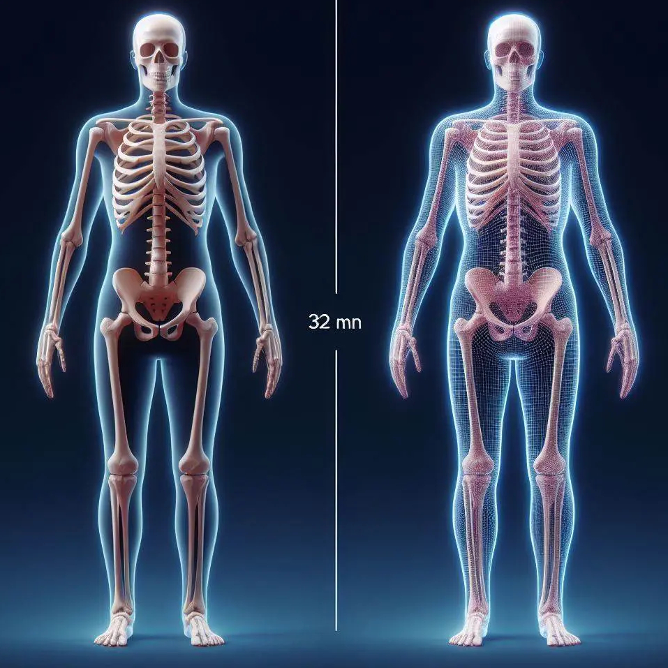Hình ảnh xương khỏe mạnh và xương bị loãng để so sánh