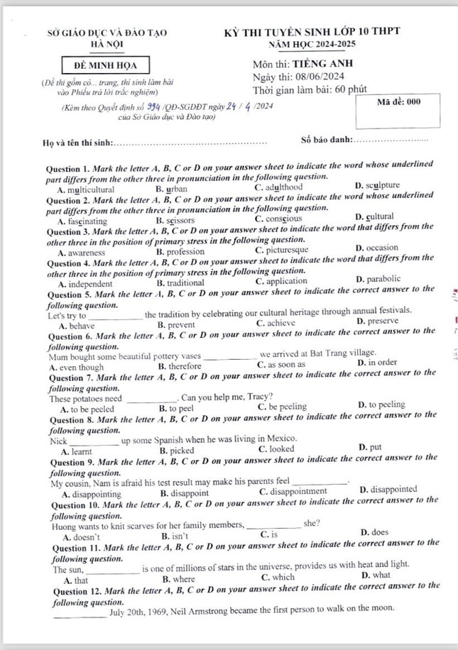 Hà Nội: Bất ngờ công bố cấu trúc, định dạng đề thi tuyển lớp 10 THPT - Ảnh 4.