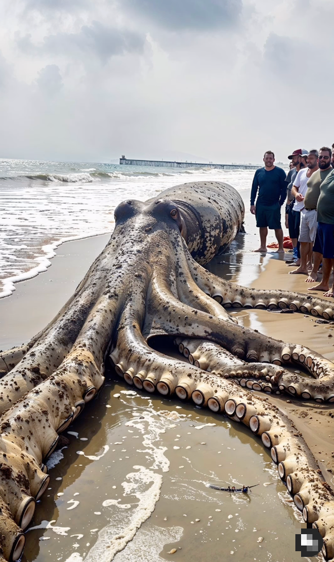 Hình ảnh “thủy quái” khổng lồ chưa từng thấy dạt bờ biển gây xôn xao Internet: Tiết lộ sự thật bất ngờ - Ảnh 2.