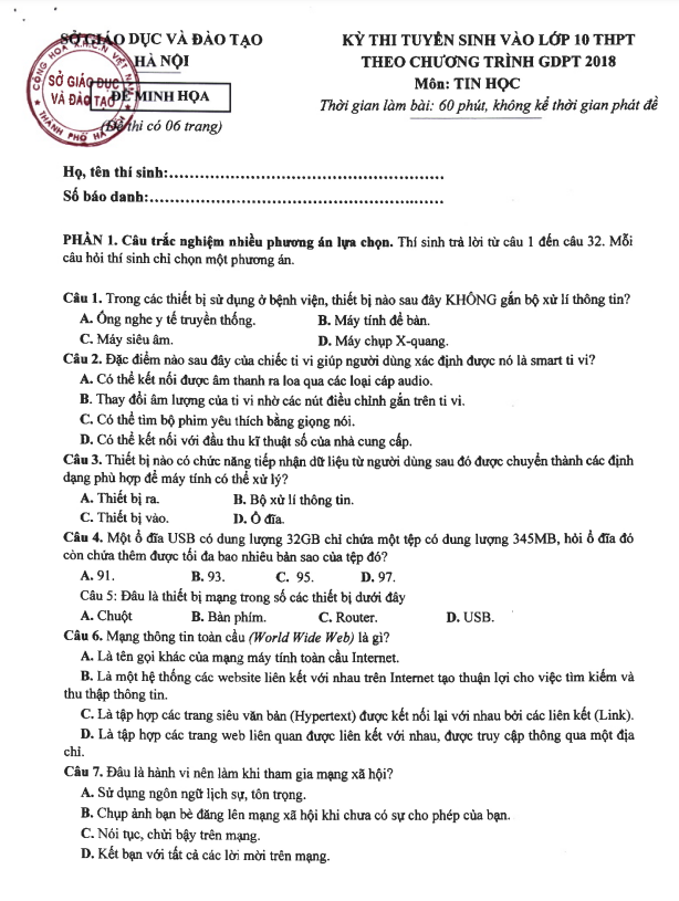 Hà Nội công bố đề minh họa thi vào lớp 10 năm 2025 - Ảnh 19.